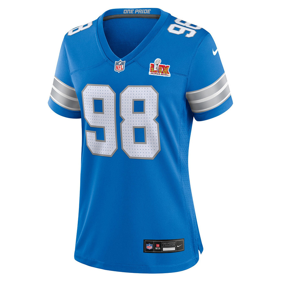 DJ Reader #98 Detroit Lions Super Bowl LIX Blue NFL Jersey Women's