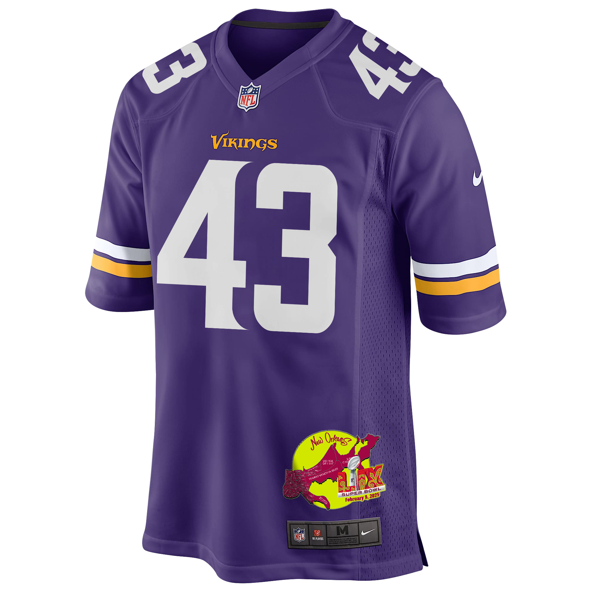 Andrew Van Ginkel 43 Minnesota Vikings Super Bowl LIX New Orleans Patch Game Purple NFL Jersey Men's