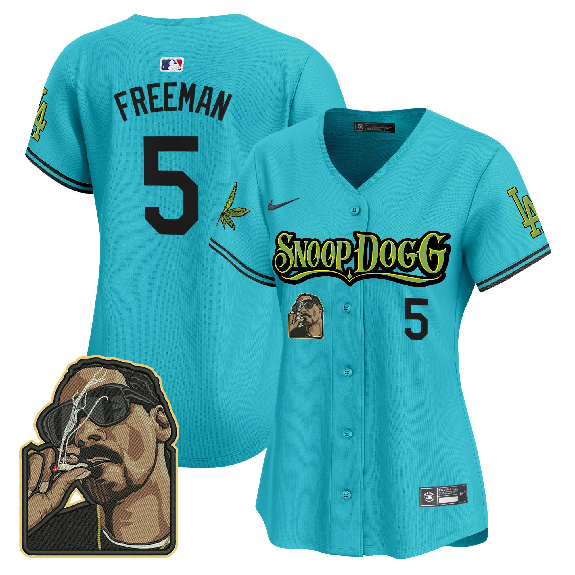 Freddie Freeman 5 Los Angeles Dodgers Snoop Dogg Aqua MLB Jersey Women's
