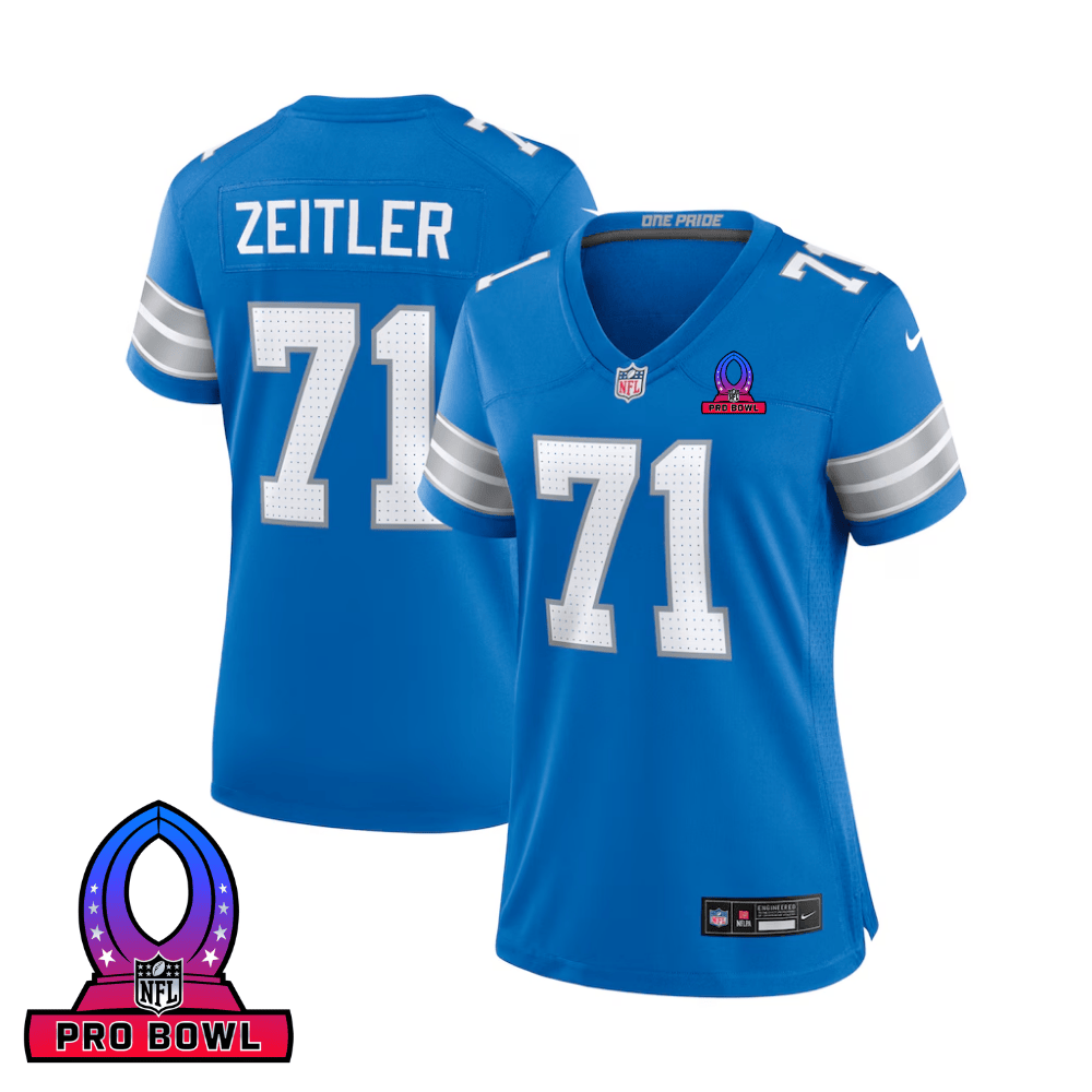 Kevin Zeitler 71 Detroit Lions 2025 Pro Bowl Patch Game Blue NFL Jersey Women's