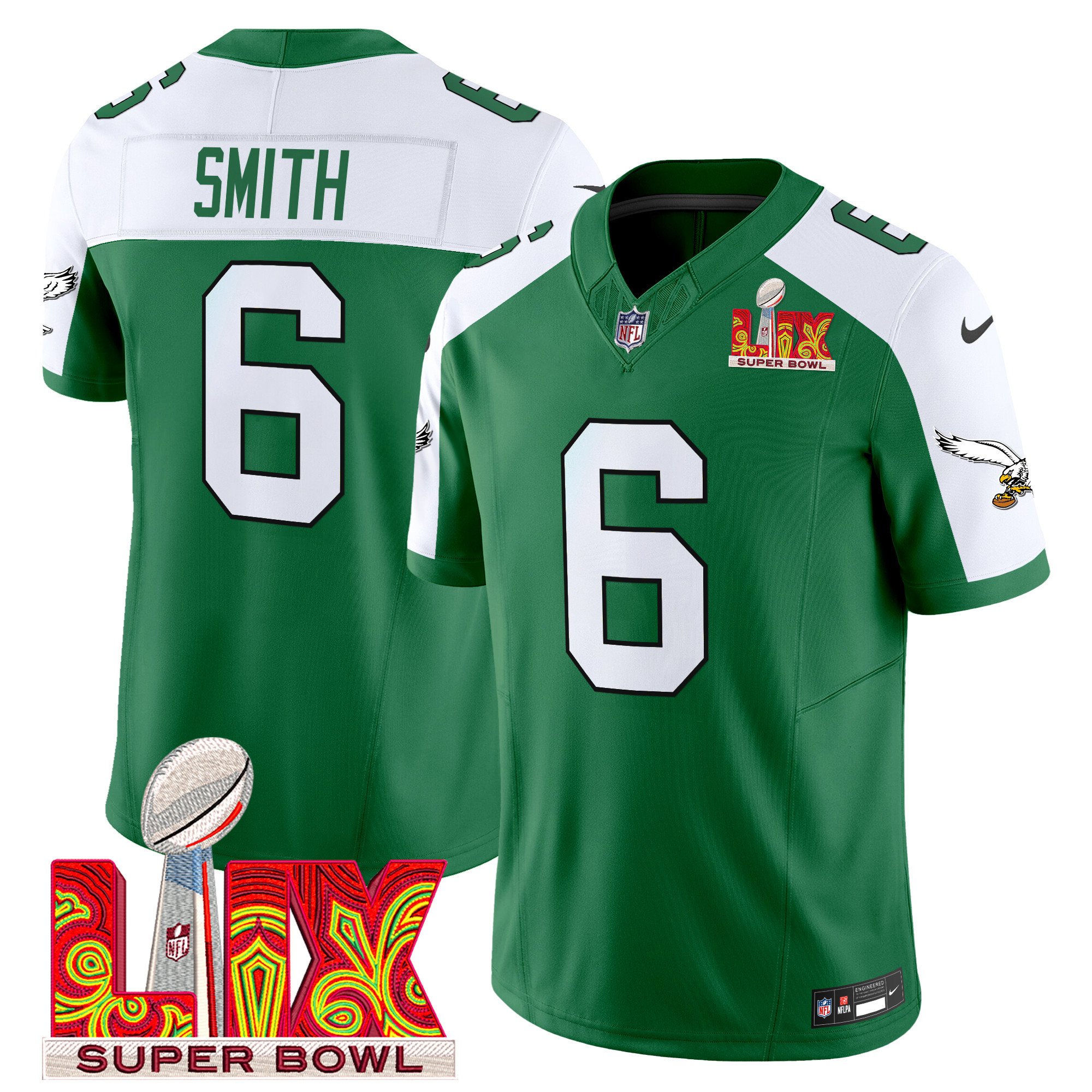 DeVonta Smith 6 Philadelphia Eagles Kelly Green Super Bowl Champions LIX Patch Vapor Limited Kelly Alternate NFL Jersey Men's