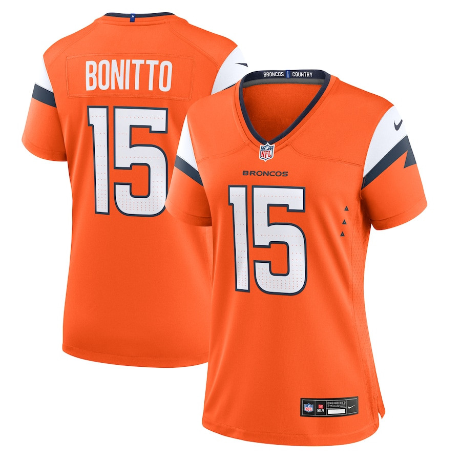 Nik Bonitto 15 Denver Broncos Team Game Orange NFL Jersey Women's