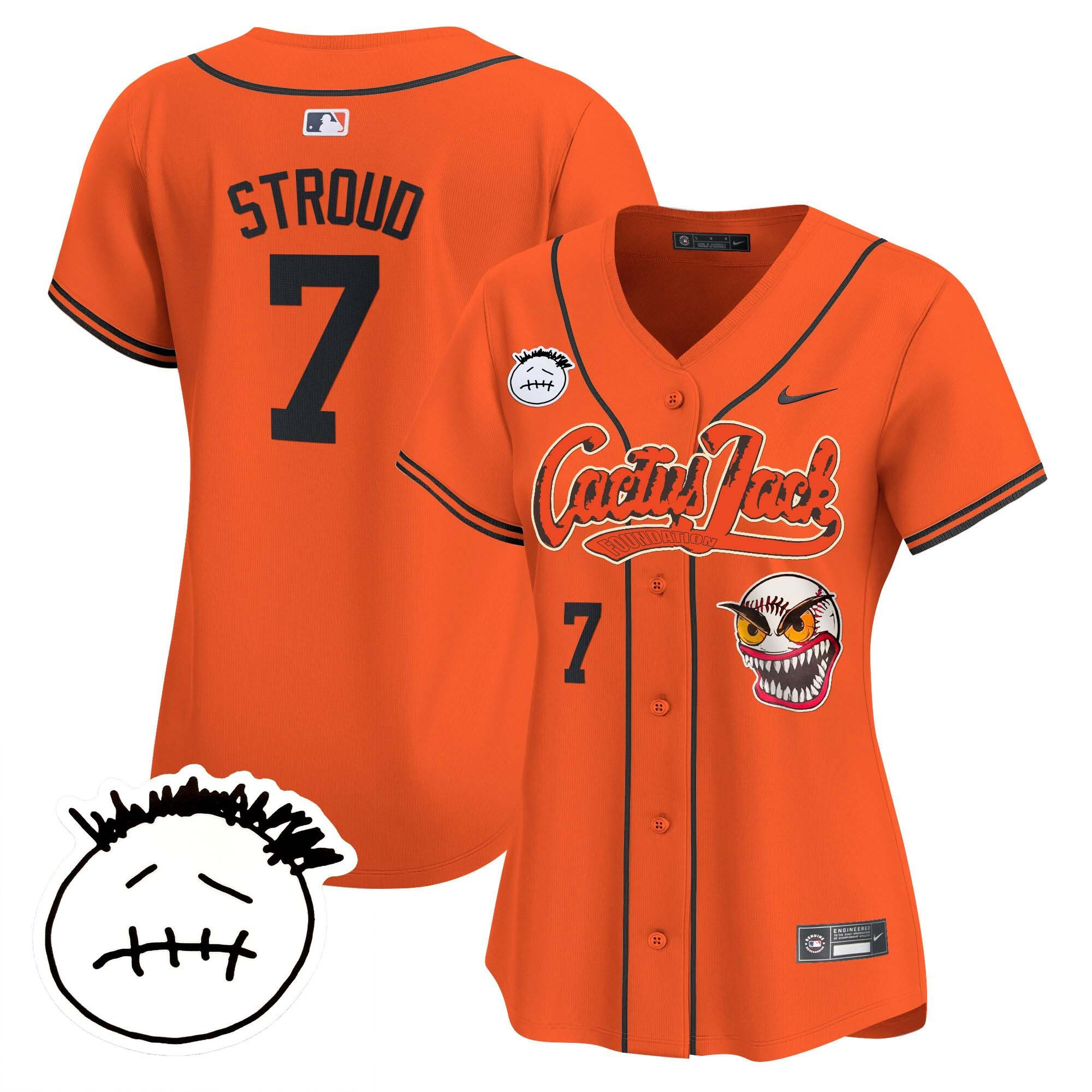 CJ Stroud 7 Houston Astros Cactus Jack Patch V3 Orange MLB Jersey Women's