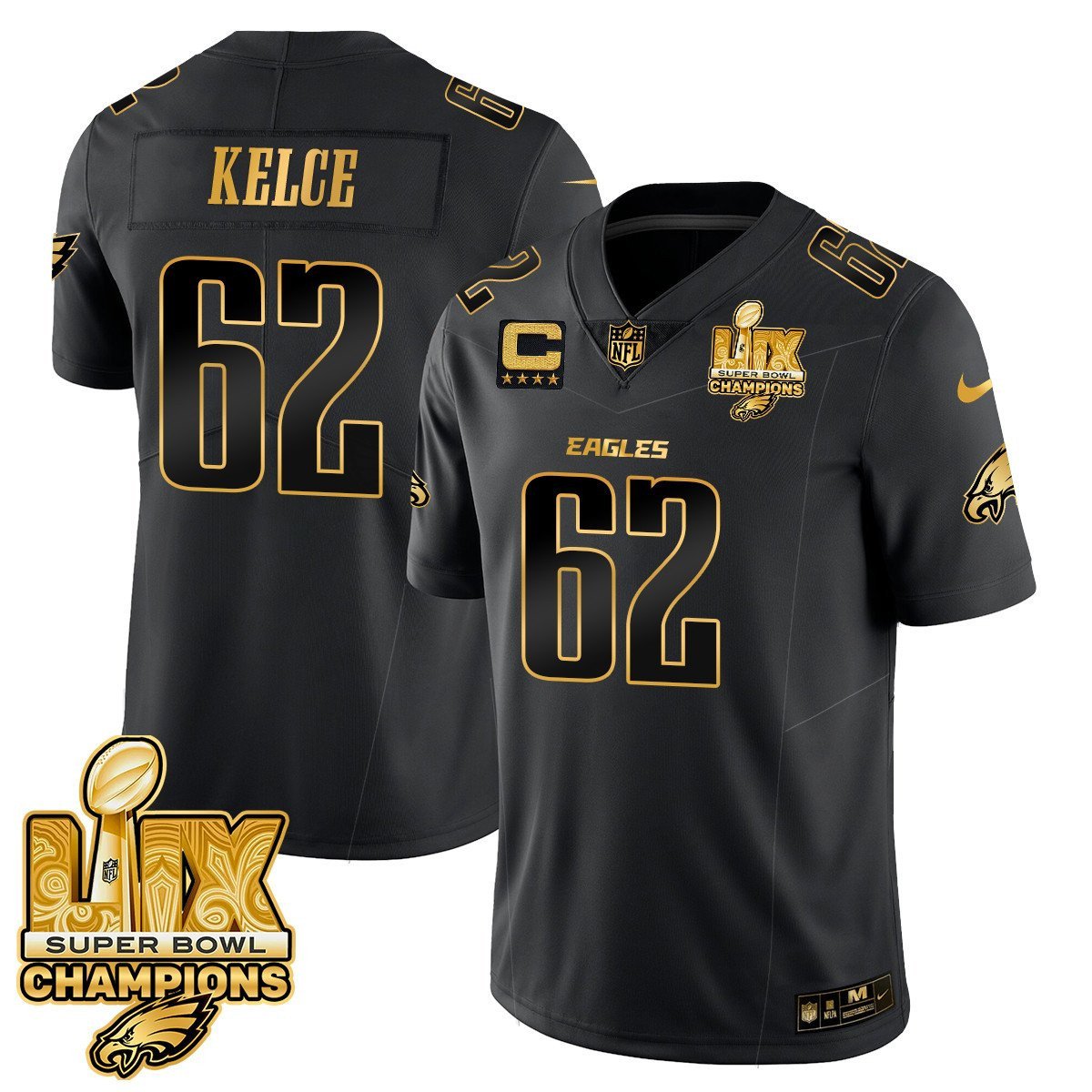 Jason Kelce 62 Philadelphia Eagles Super Bowl LIX Champions Gold Vapor Limited Black Gold NFL Jersey Men's