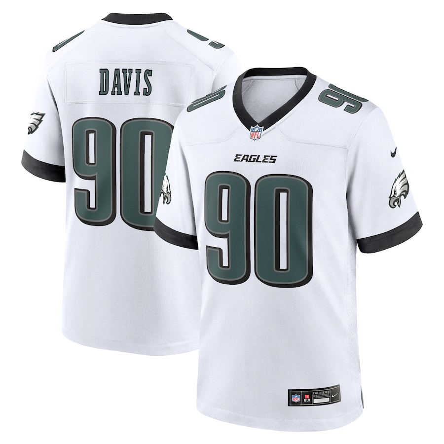 Jordan Davis 90 Philadelphia Eagles White Game White NFL Jersey Men's