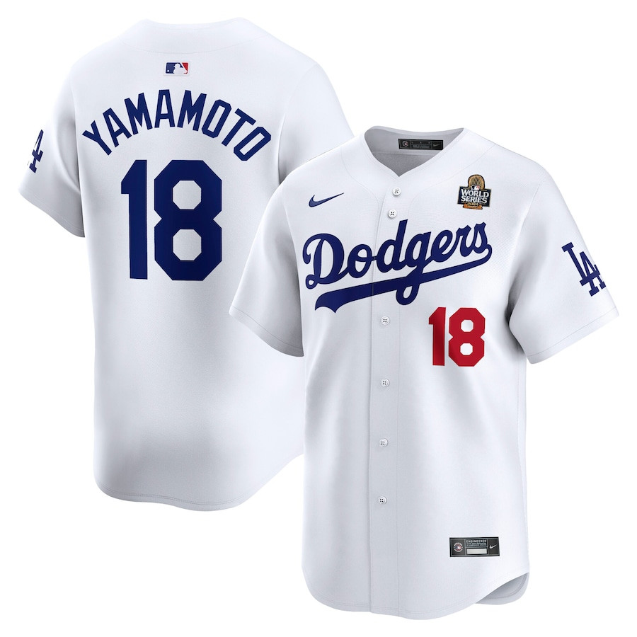 Yoshinobu Yamamoto 18 Los Angeles Dodgers 2024 World Series Home Limited Player White MLB Jersey Men's