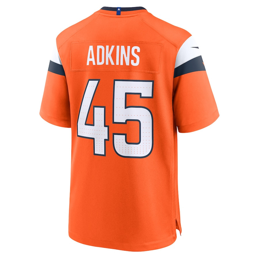 Nate Adkins 45 Denver Broncos Team Game Orange NFL Jersey Men's