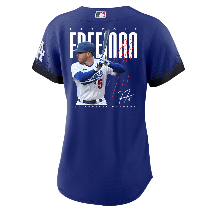 Freddie Freeman 5 Los Angeles Dodgers Signed Logo 2023 City Connect Player Royal MLB Jersey Women's