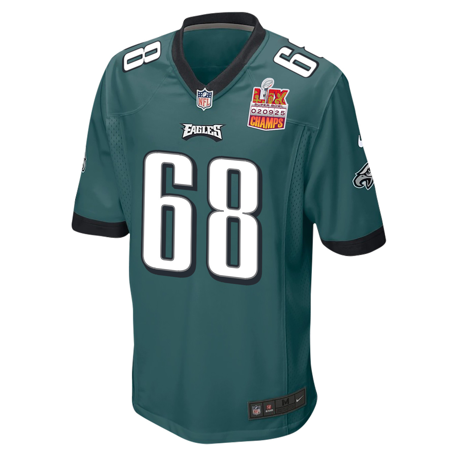 Jordan Mailata 68 Philadelphia Eagles Super Bowl LIX Champions Patch Game Midnight Green NFL Jersey Men's