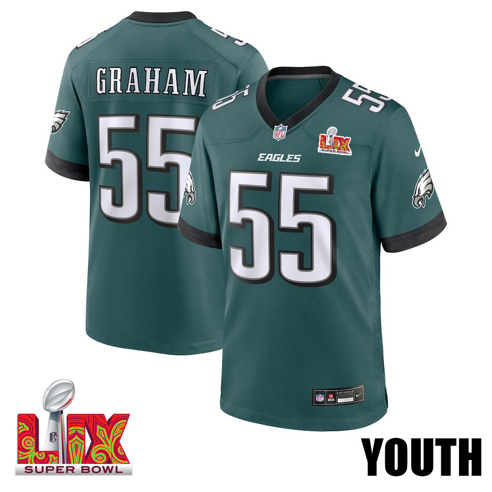 Brandon Graham #55 Philadelphia Eagles Super Bowl LIX Midnight Green NFL Jersey Youth