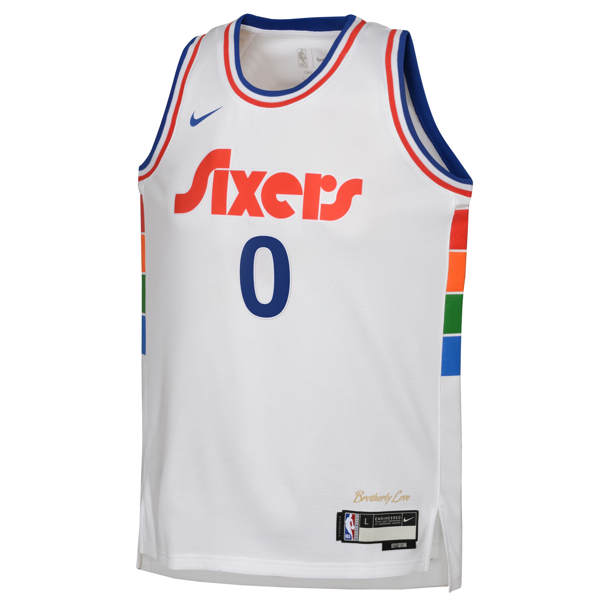 Camiseta City Edition Swingman de los Philadelphia 76ers 2024 Blanca Tyrese Maxey Juvenil NBA Jersey Men's