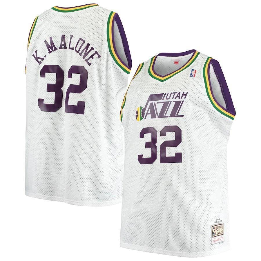 Karl Malone Utah Jazz Mitchell Ness Big Tall Hardwood Classics White NBA Jersey Men's