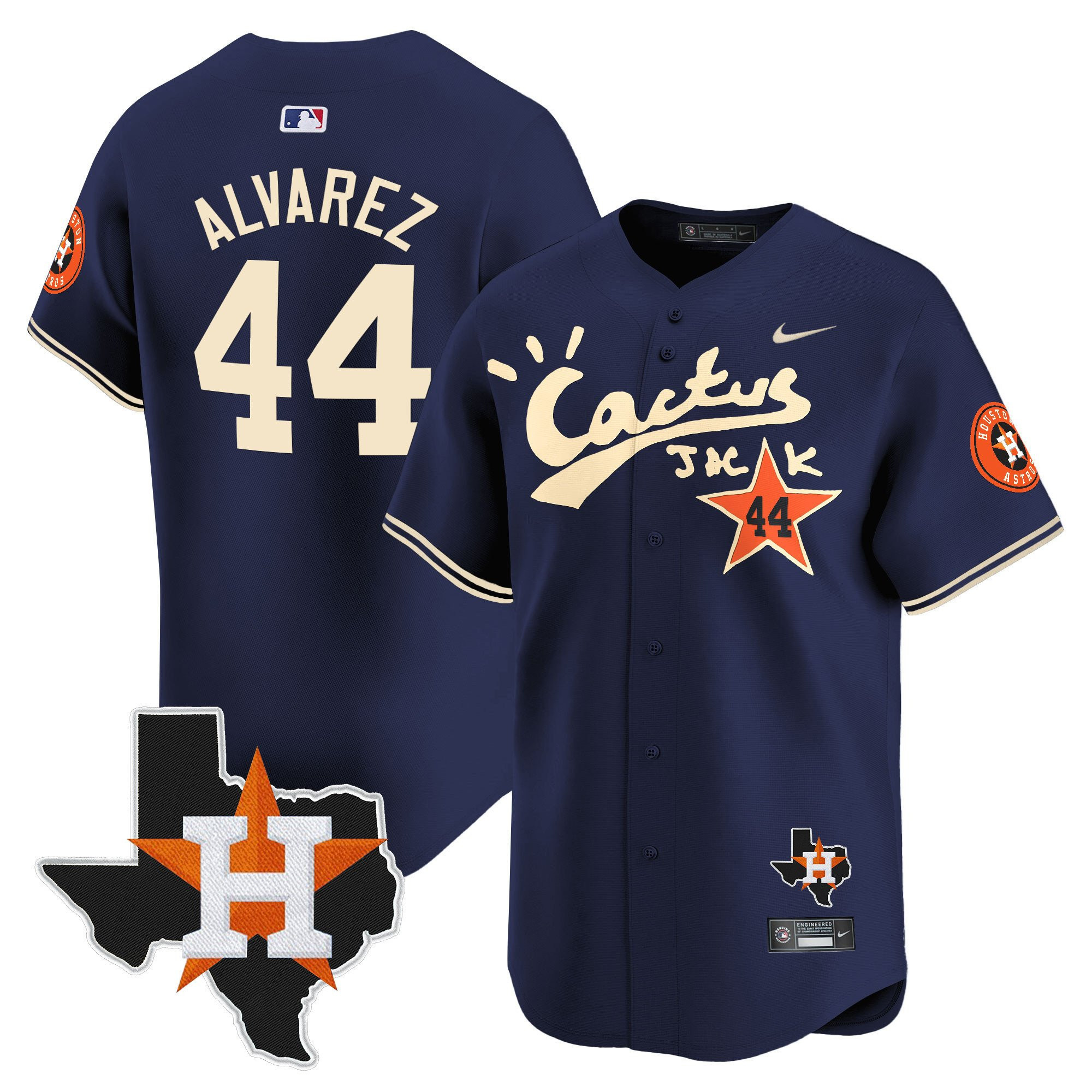 Yordan Alvarez 44 Houston Astros Cactus Jack Houston Patch Navy Limited Men MLB Jersey Men's