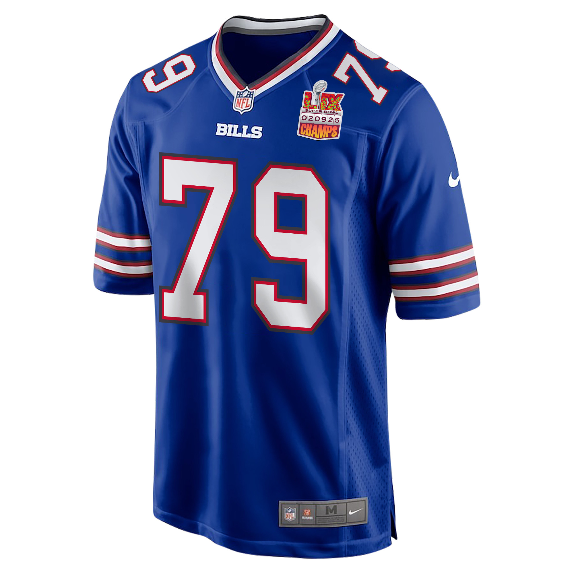 Spencer Brown 79 Buffalo Bills Super Bowl LIX Champions Patch Game Royal NFL Jersey Men's