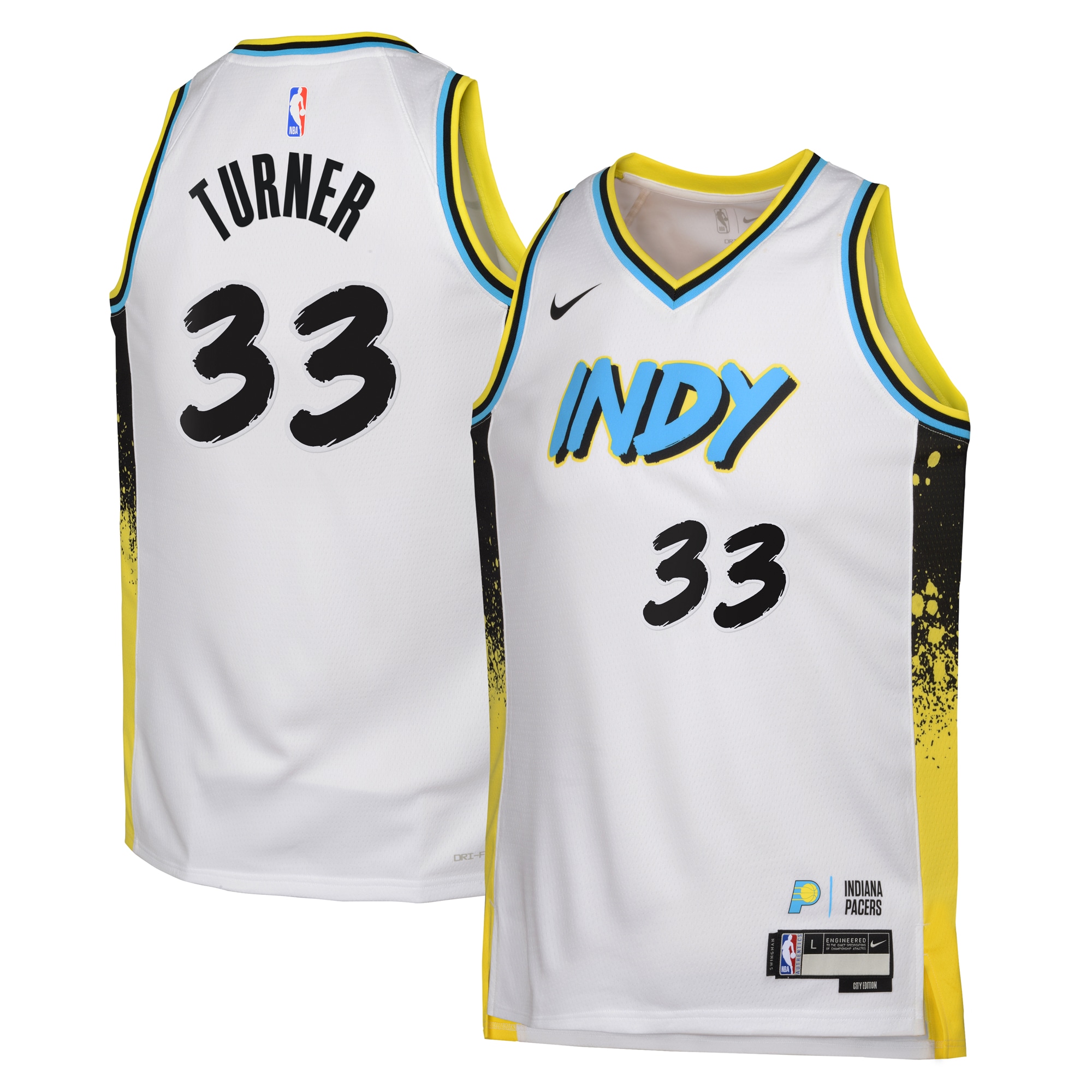 Camiseta City Edition Swingman de los Indiana Pacers 2024 Blanco Myles Turner Juvenil NBA Jersey Men's