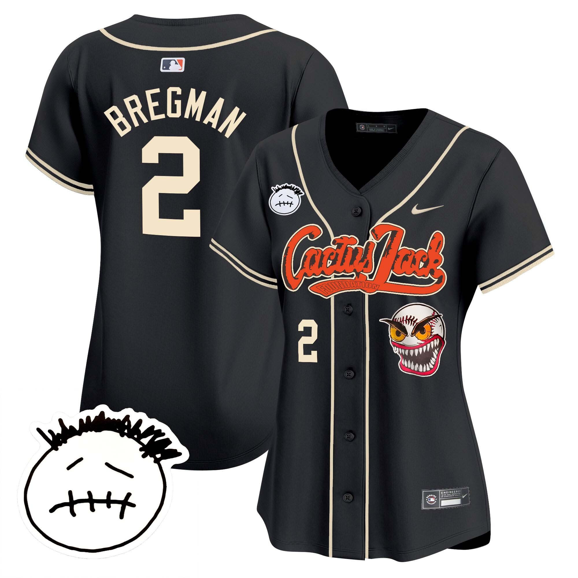 Alex Bregman 2 Houston Astros Cactus Jack Patch V3 Black MLB Jersey Women's