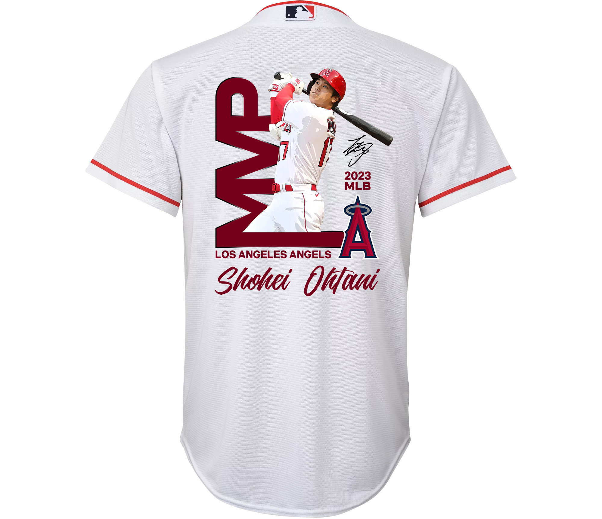Shohei Ohtani 17 Los Angeles Angels Signed MVP 2023 Home Player White MLB Jersey Youth