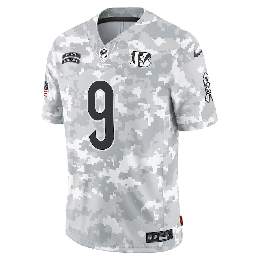 Joe Burrow 9 Cincinnati Bengals 2024 Salute to Service Limited Arctic Camo NFL Jersey Men's