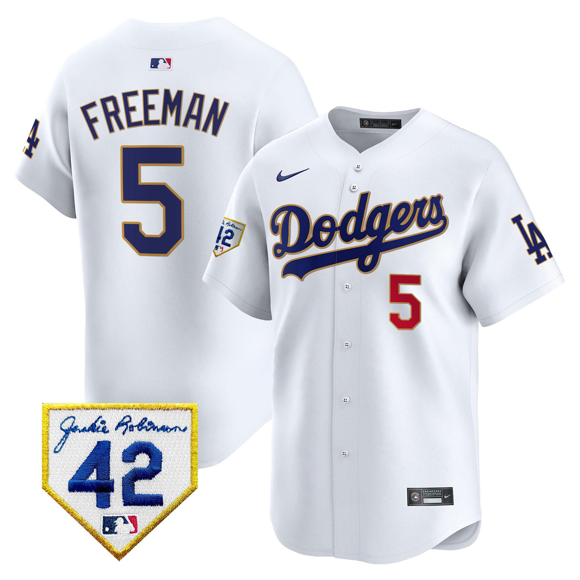 Freddie Freeman 5 Los Angeles Dodgers 2024 Jackie Robinson Patch White MLB Jersey Men's