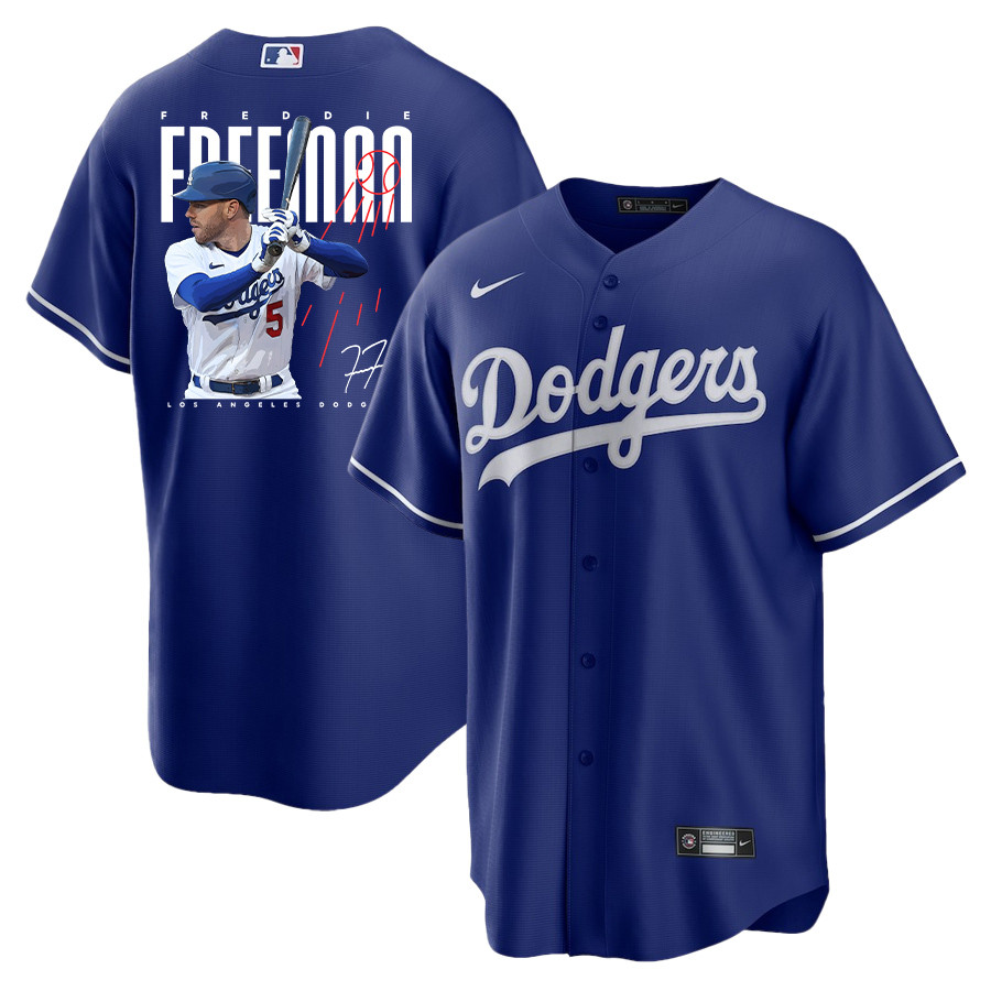 Freddie Freeman 5 Los Angeles Dodgers Signed Logo 2023 Alternate Player Royal MLB Jersey Men's