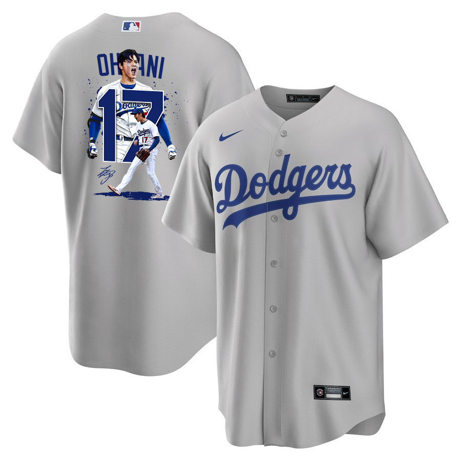 Shohei Ohtani 17 Los Angeles Dodgers Signed Number 2023 Road Gray MLB Jersey Men's