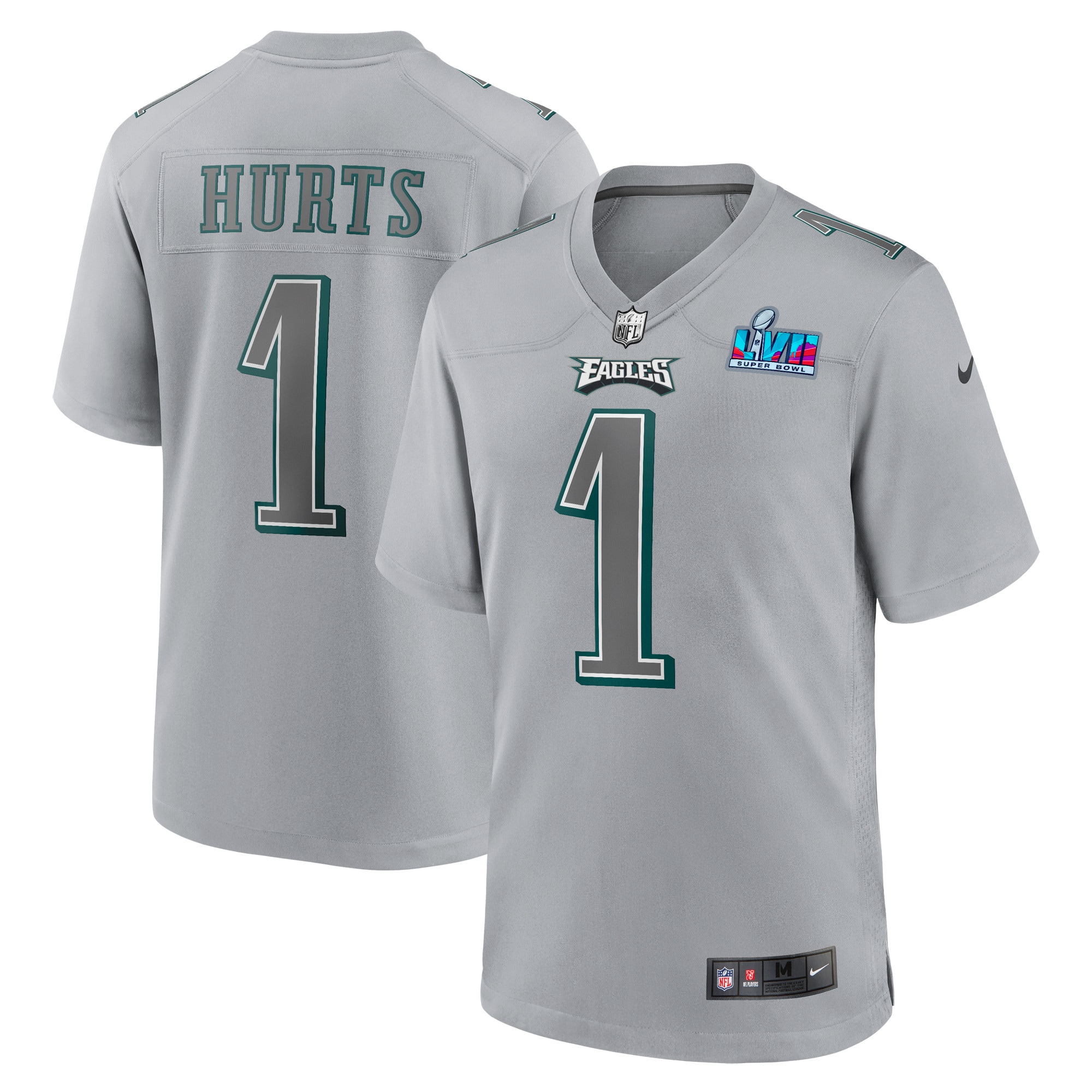 Philadelphia Eagles Jalen Hurts Gray Super Bowl LVII Patch Atmosphere Fashion Game NFL Jersey Youth