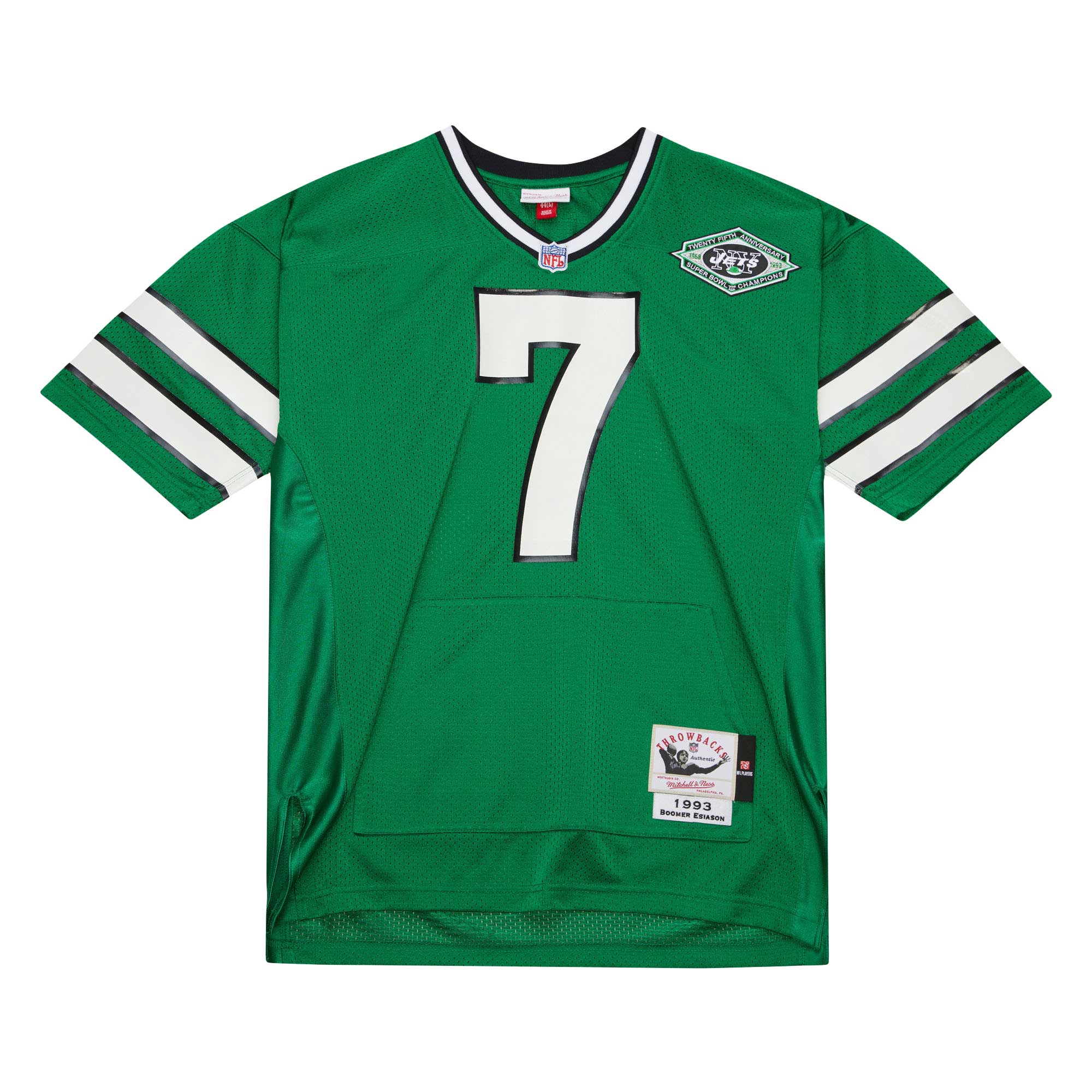 New York Jets Boomer Esiason Mitchell Ness Kelly Green 1993 Throwback Retired Player Pocket NFL Jersey Men's