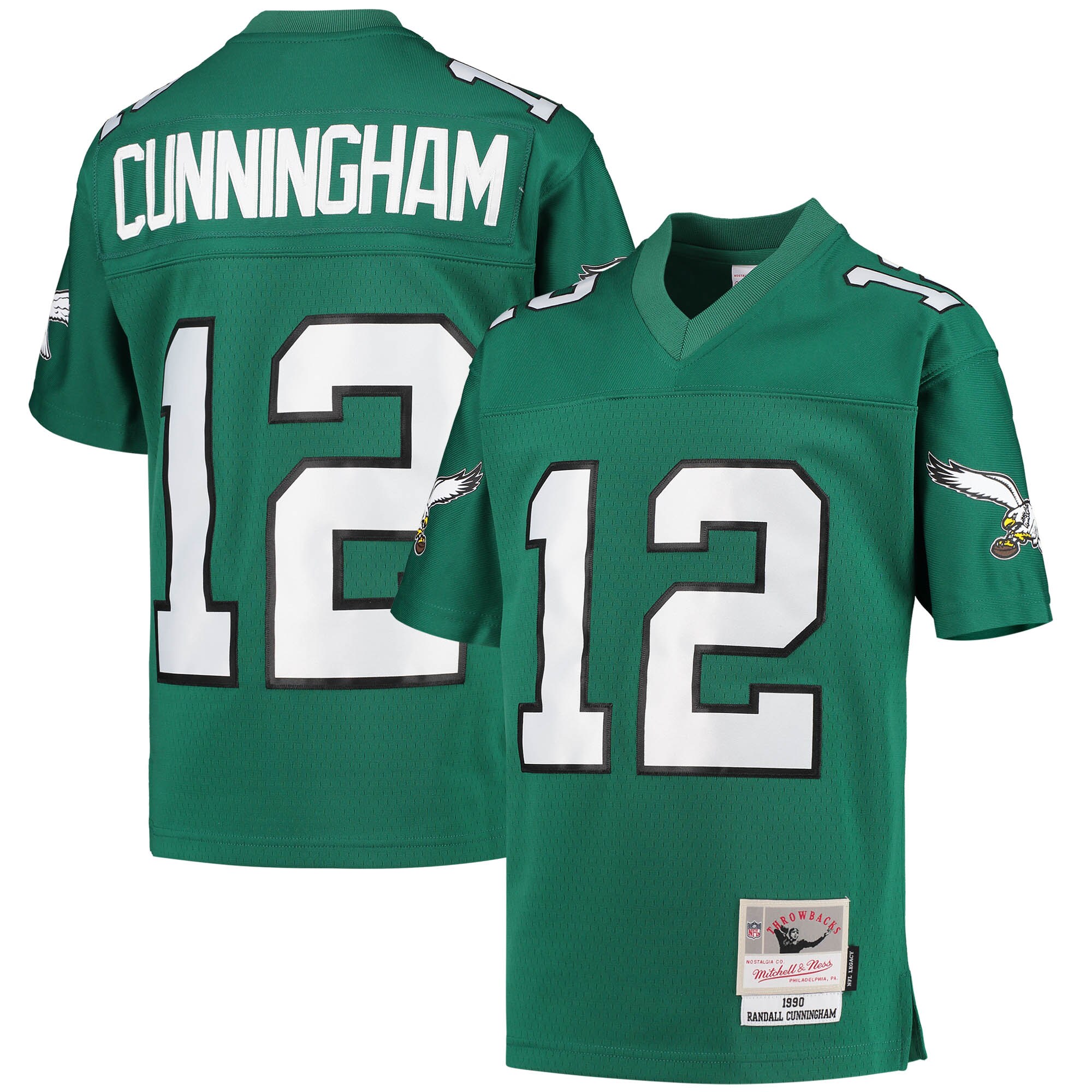 Philadelphia Eagles Randall Cunningham Mitchell Ness Kelly Green 1990 Retired Player Legacy NFL Jersey Youth
