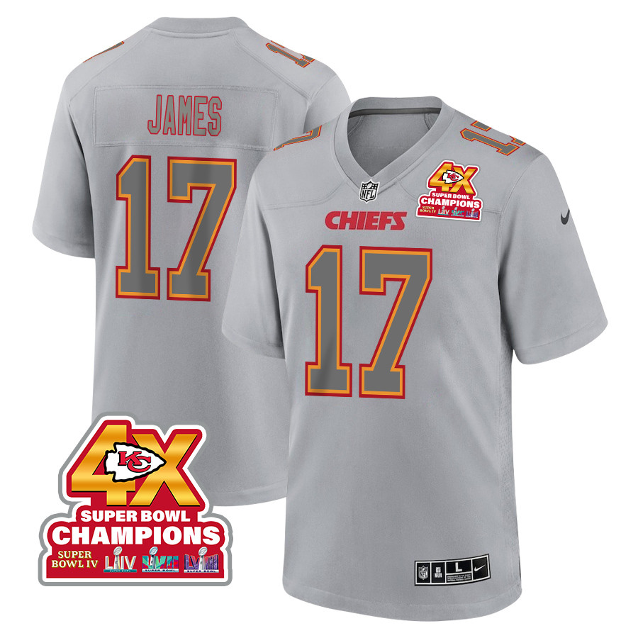 Richie James 17 Kansas City Chiefs Super Bowl LVIII Champions 4X Atmosphere Fashion Game Gray NFL Jersey Men's