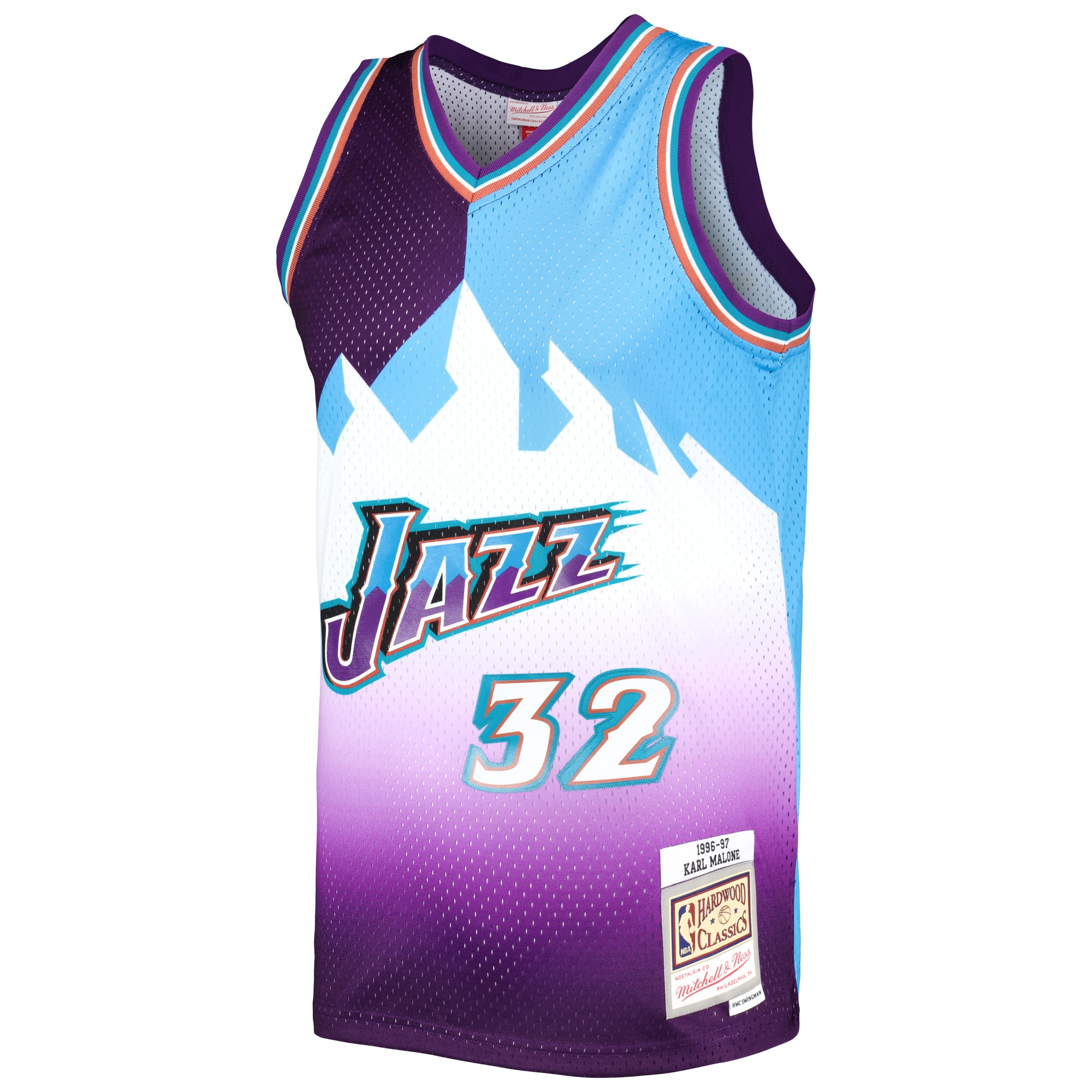 Mitchell Ness Karl Malone Purple/Turquoise Utah Jazz Hardwood Classics 1996/97 Split Swingman NBA Jersey Men's