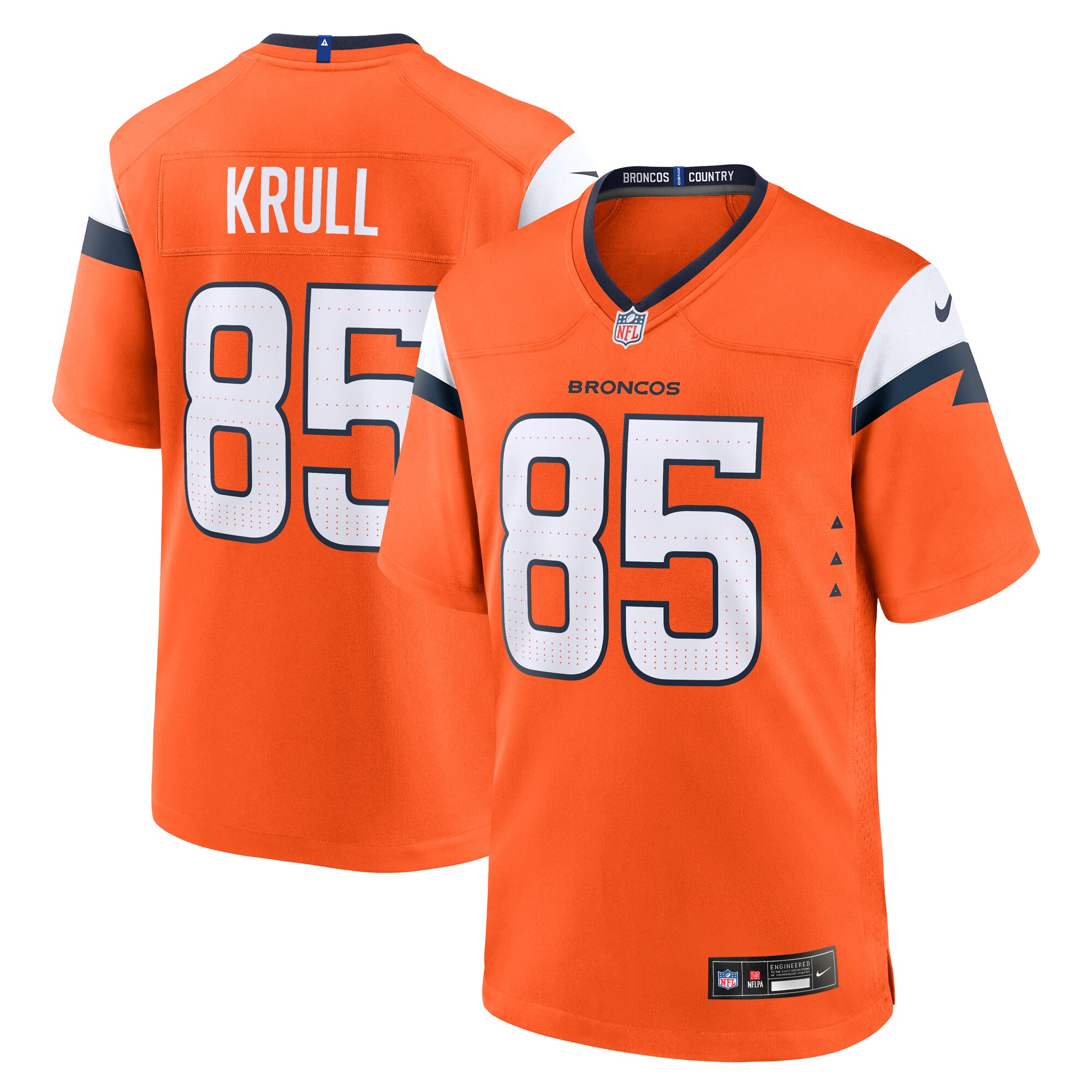 Denver Broncos Lucas Krull Orange Team Game NFL Jersey Men's