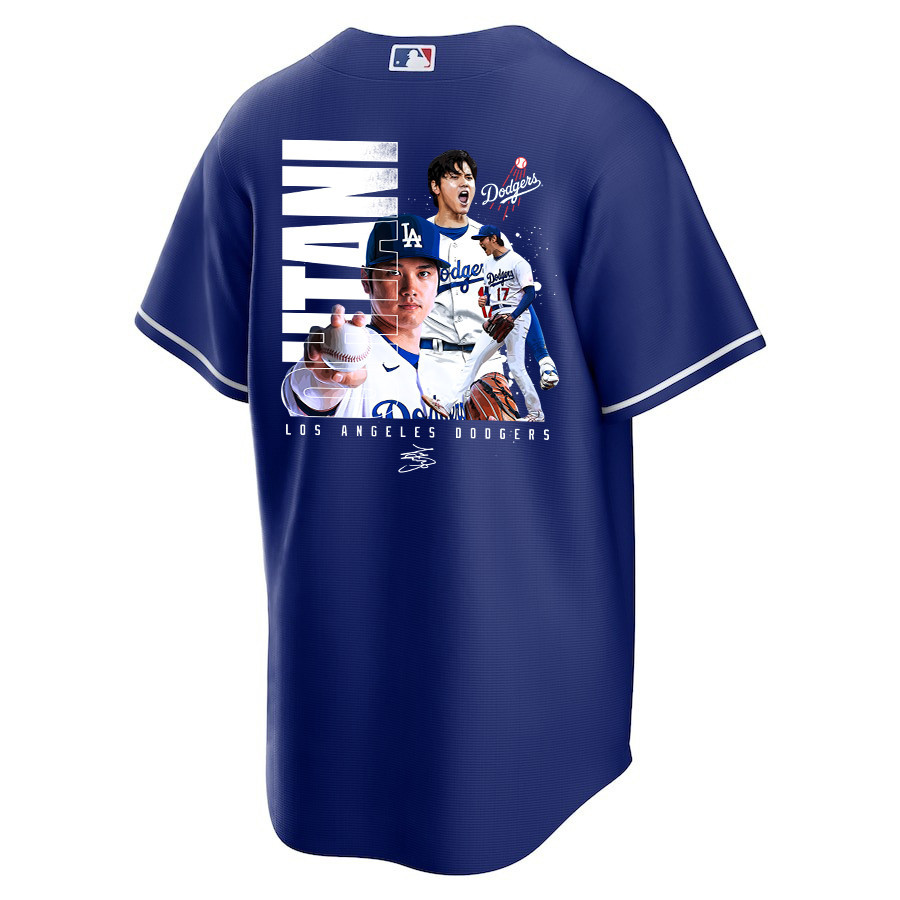 Shohei Ohtani 17 Los Angeles Dodgers Signed Name 2023 Alternate Royal MLB Jersey Men's