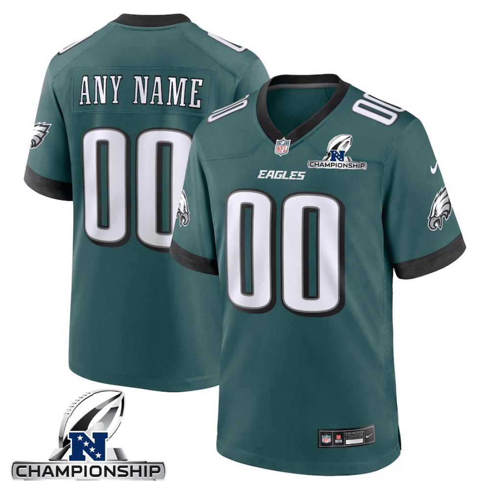 Philadelphia Eagles NFC Championship Patch Game Custom Midnight Green NFL Jersey Men's
