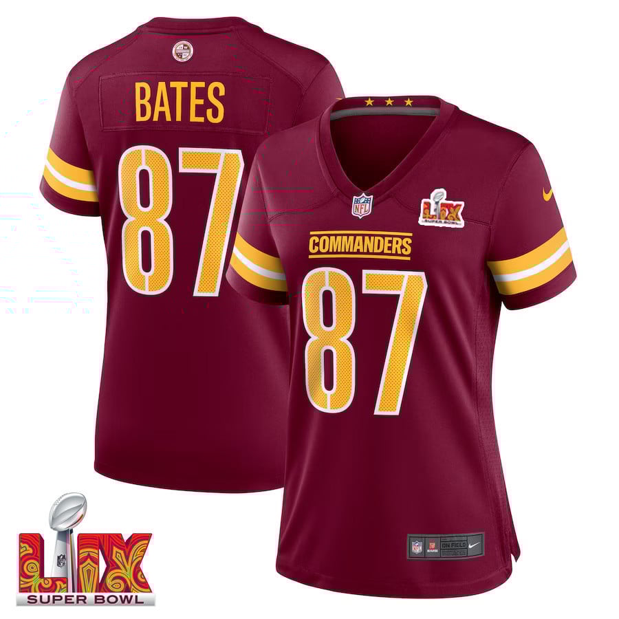 John Bates #87 Washington Commanders Super Bowl LIX Burgundy NFL Jersey Women's