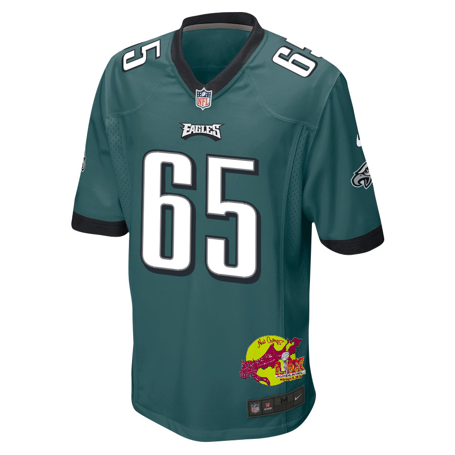 Lane Johnson 65 Philadelphia Eagles Super Bowl LIX New Orleans Patch Game Midnight Green NFL Jersey Men's