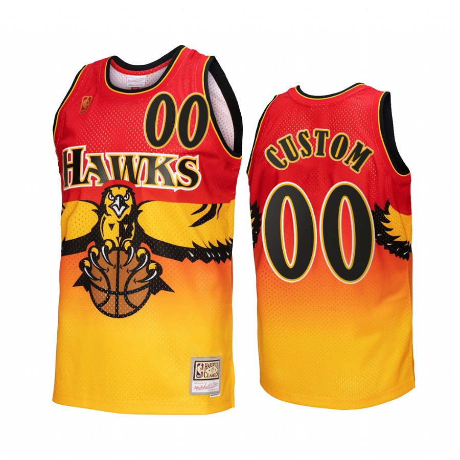Atlanta Hawks Custom 00 Gold Red Fadeaway Hardwood Classics NBA Jersey Men's