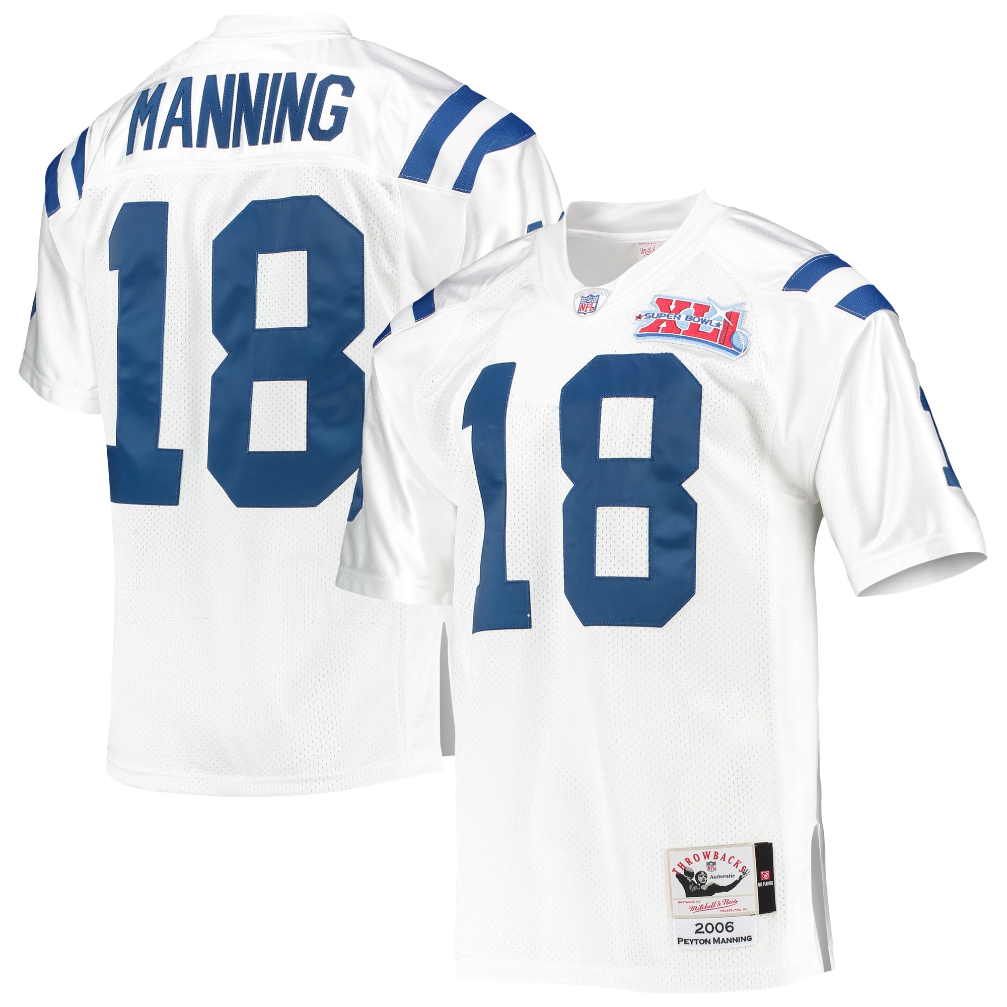 Indianapolis Colts 2006 Peyton Manning Mitchell Ness White Throwback Retired Player NFL Jersey Men's