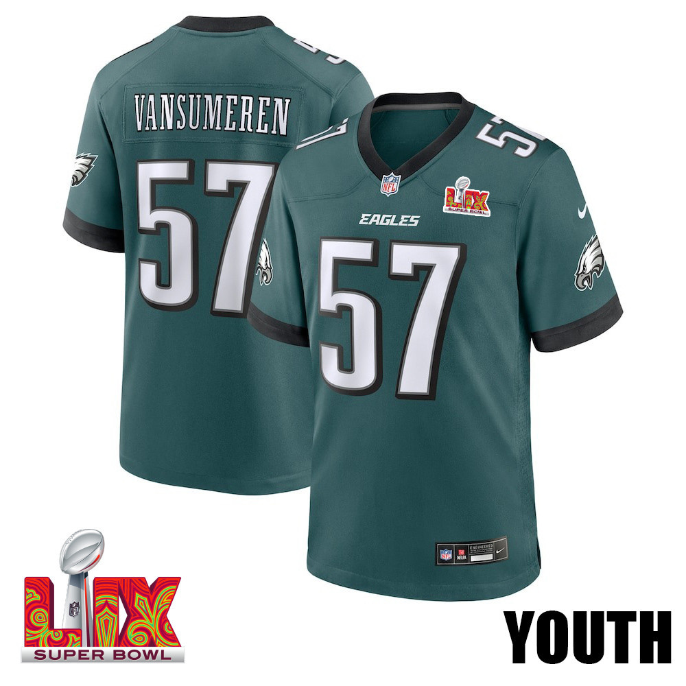Ben VanSumeren #57 Philadelphia Eagles Super Bowl LIX Midnight Green NFL Jersey Youth