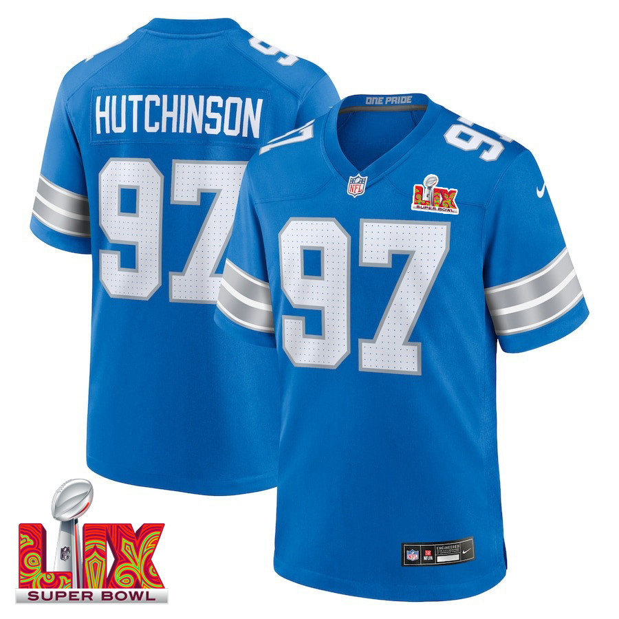 Aidan Hutchinson #97 Detroit Lions Super Bowl LIX Blue NFL Jersey Men's