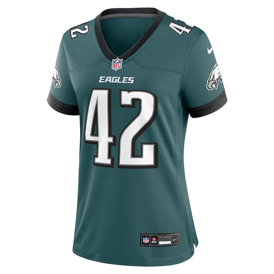 Oren Burks 42 Philadelphia Eagles Game Midnight Green NFL Jersey Women's