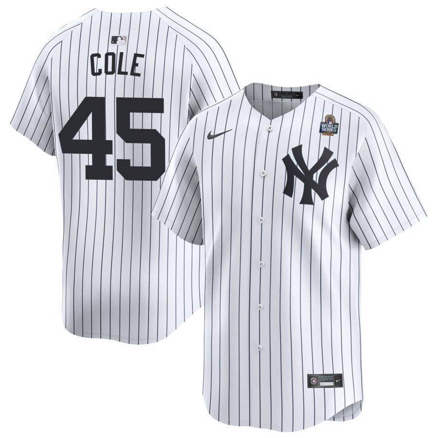 Gerrit Cole 45 New York Yankees 2024 World Series Home Limited Player White MLB Jersey Men's