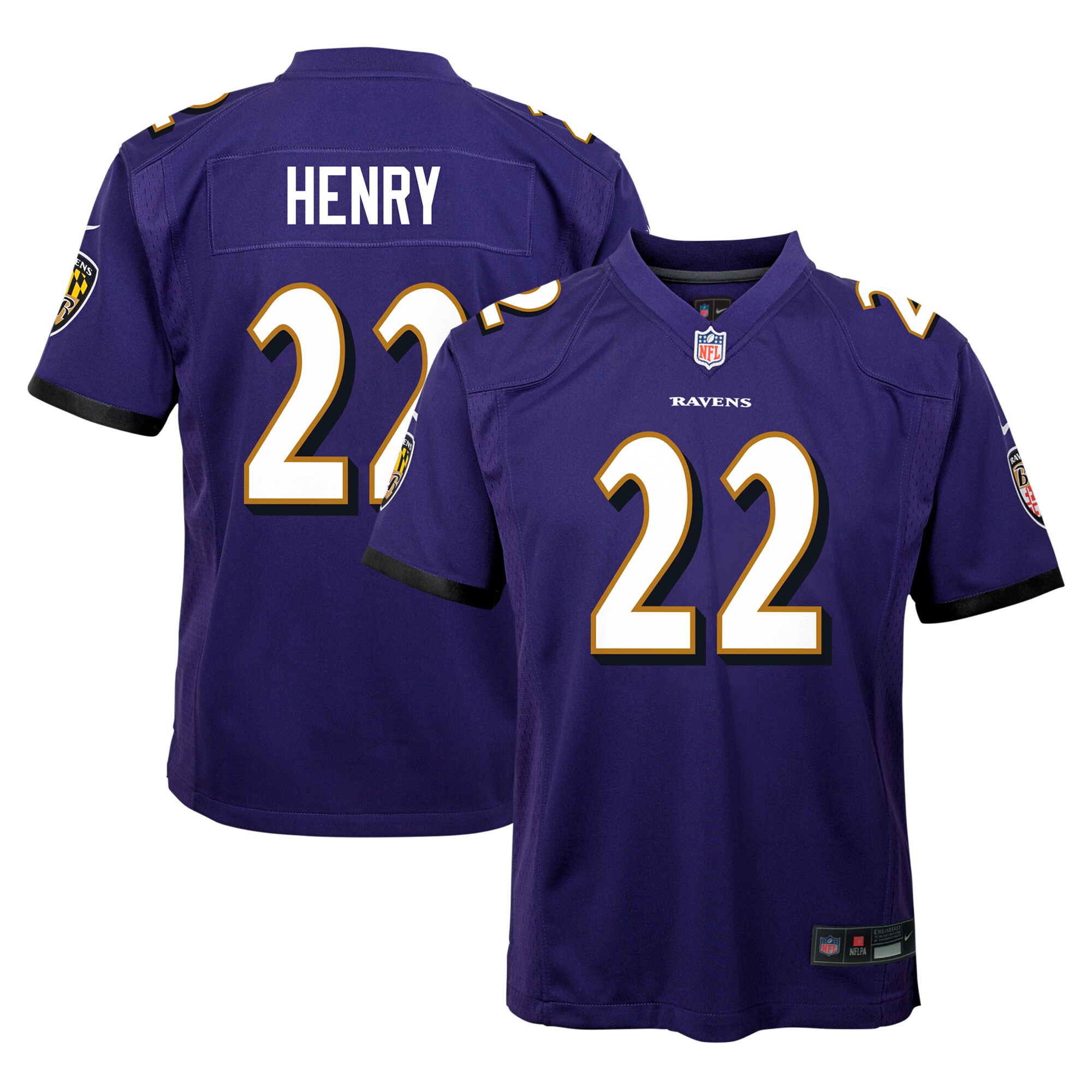 Baltimore Ravens Derrick Henry Purple Team Player Game NFL Jersey Youth