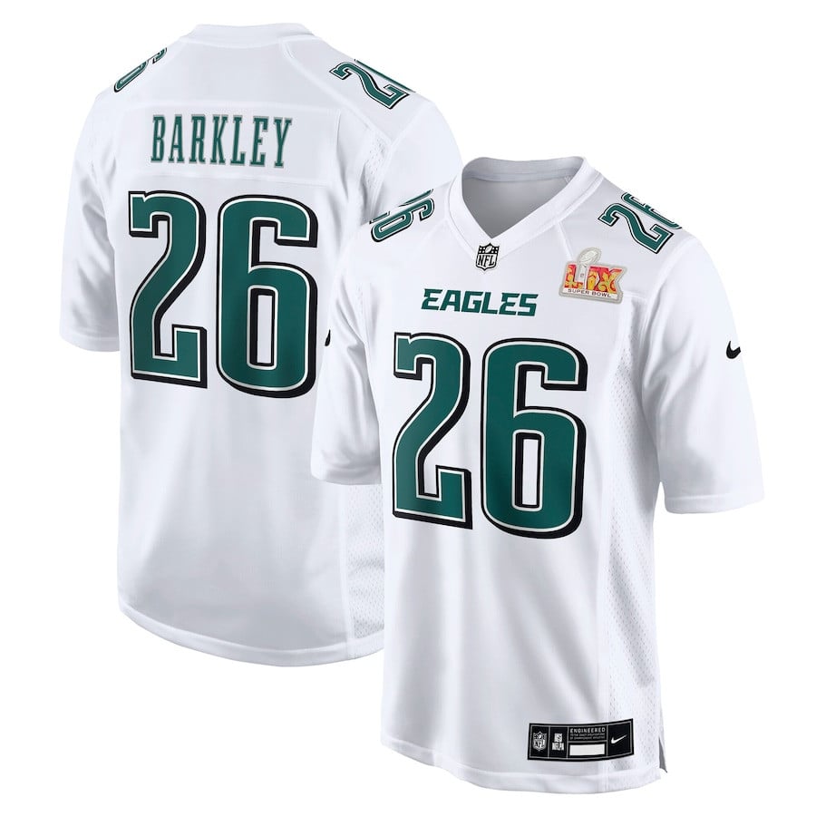 Saquon Barkley 26 Philadelphia Eagles Super Bowl LIX Fashion Game Player Tundra White NFL Jersey Men's