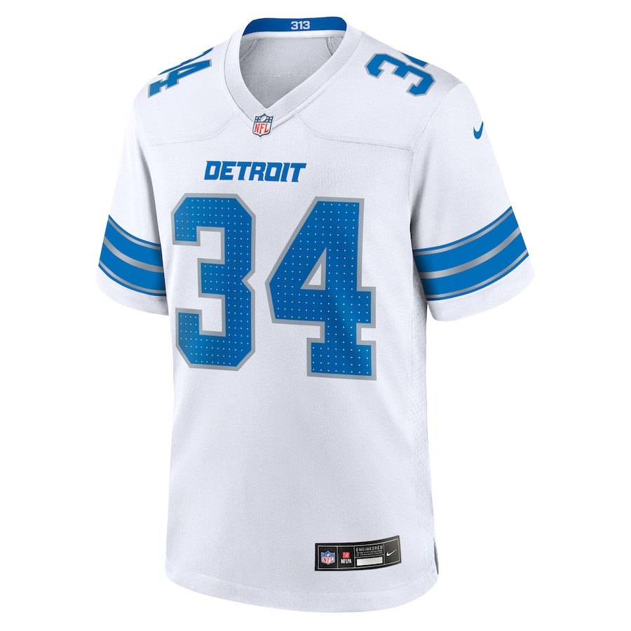 Alex Anzalone 34 Detroit Lions White Game White NFL Jersey Men's