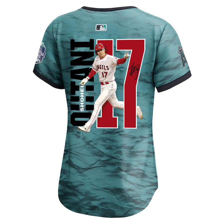 Shohei Ohtani 17 Los Angeles Angels Signed Run 2023 All Star Game Limited Player Teal MLB Jersey Women's