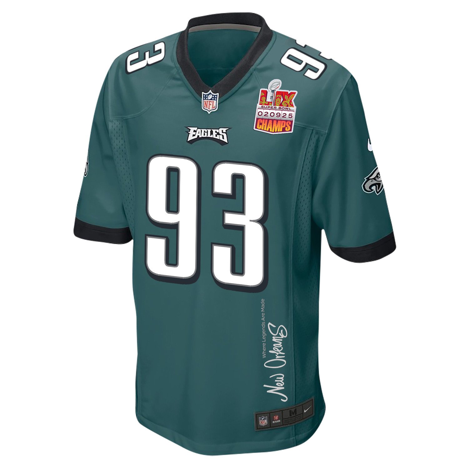 Milton Williams 93 Philadelphia Eagles Super Bowl LIX Champions Patch New Orleans Where Legends Are Made' EMBROIDERED Game Midnight Green NFL Jersey Men's