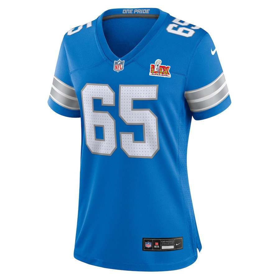 Kingsley Eguakun #65 Detroit Lions Super Bowl LIX Blue NFL Jersey Women's