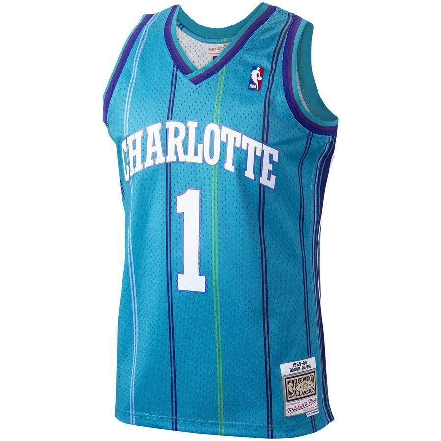 Baron Davis Charlotte Hornets Mitchell Ness Hardwood Classics 1999-00 Swingman Teal NBA Jersey Men's