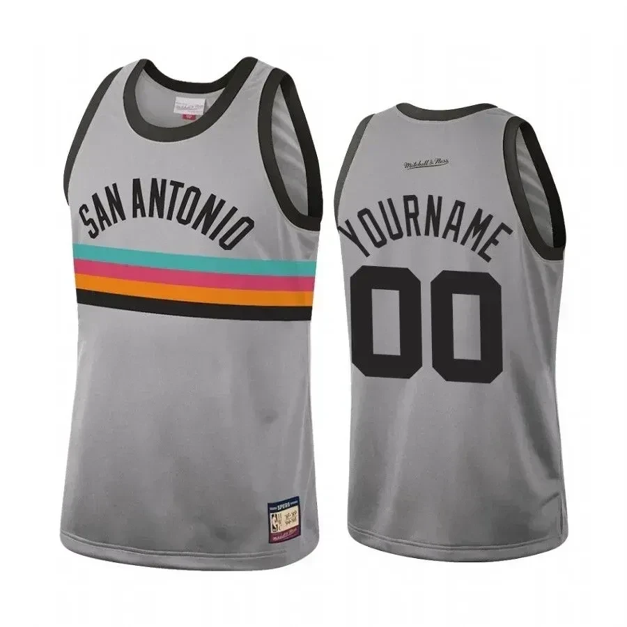 Custom 00 San Antonio Spurs Silver Hardwood Classics NBA Jersey Men's