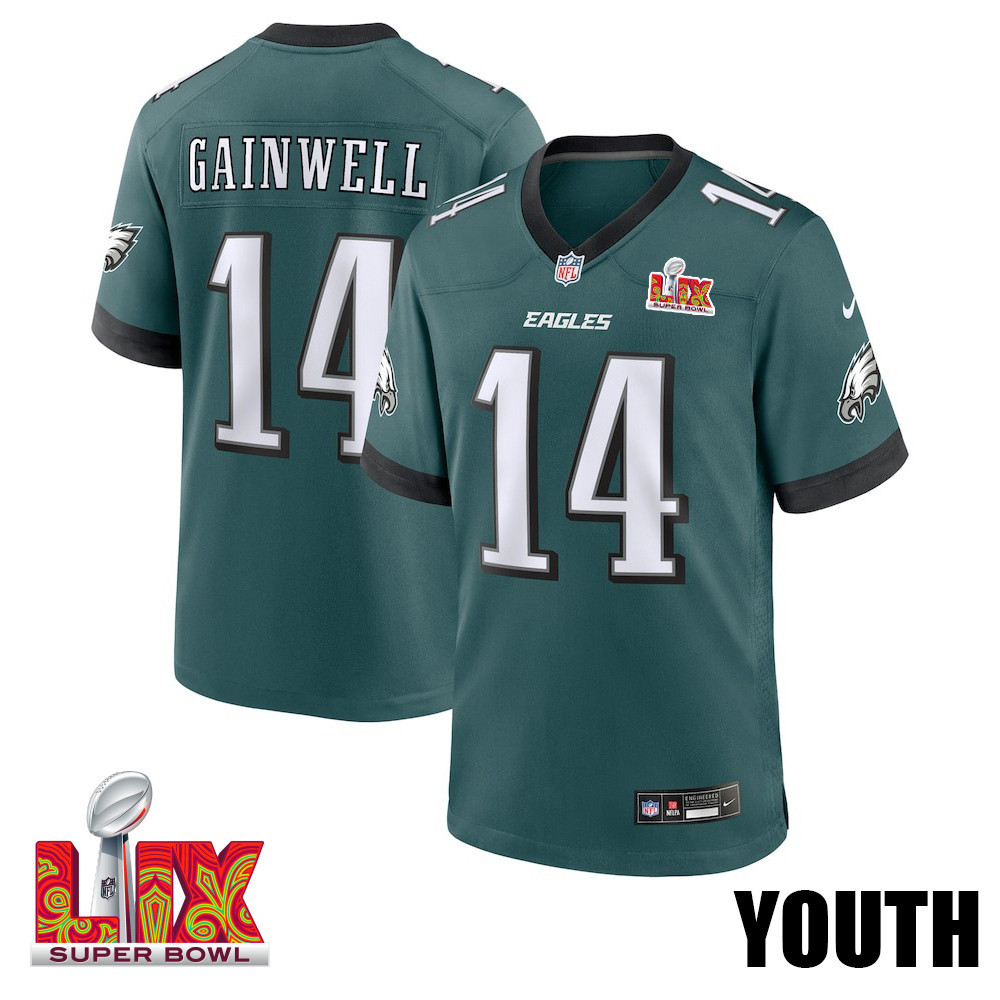 Kenneth Gainwell #14 Philadelphia Eagles Super Bowl LIX Midnight Green NFL Jersey Youth
